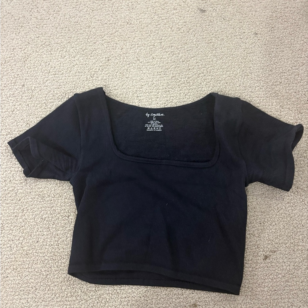 By Together Elegant Black Square Neck Crop Top